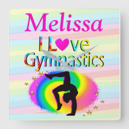 PERSONALISIERT I LIEBE GYMNASTICS CLOCK QUADRATISCHE WANDUHR