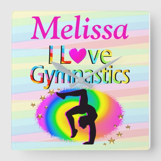 PERSONALISIERT I LIEBE GYMNASTICS CLOCK QUADRATISCHE WANDUHR (Vorderseite)
