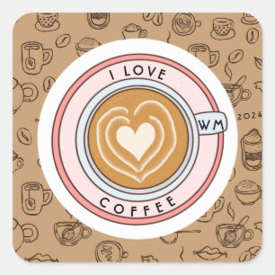 Personalisiert I Liebe Kaffee Quadratischer Aufkleber
