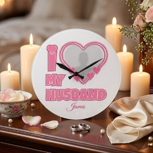 Personalisiert I Liebe Mein Ehemann - Foto und Nam Große Wanduhr