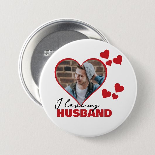 Personalisiert I Liebe Mein Husband Herz Foto Button (Vorne & Hinten)
