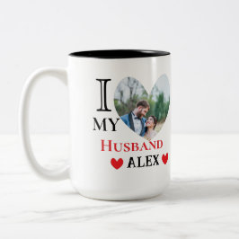 Personalisiert I Liebe Mein Husband Herz Foto Zweifarbige Tasse