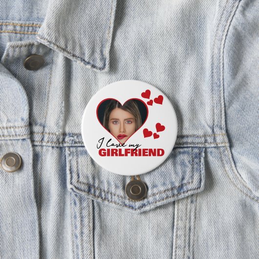 Personalisiert I Liebe My Girlfriend Herz Foto Button (Beispiel)