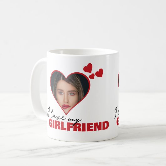 Personalisiert I Liebe My Girlfriend Herz Foto Kaffeetasse (Vorderseite Links)