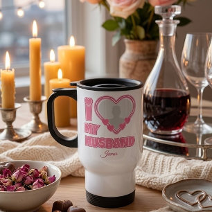 Personalisiert Ich liebe meinen Mann – Foto & Name Reisebecher