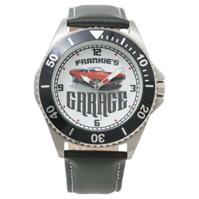 Personalisiert IHR NAME Plymouth Cuda Autogarage Armbanduhr (Vorderseite)