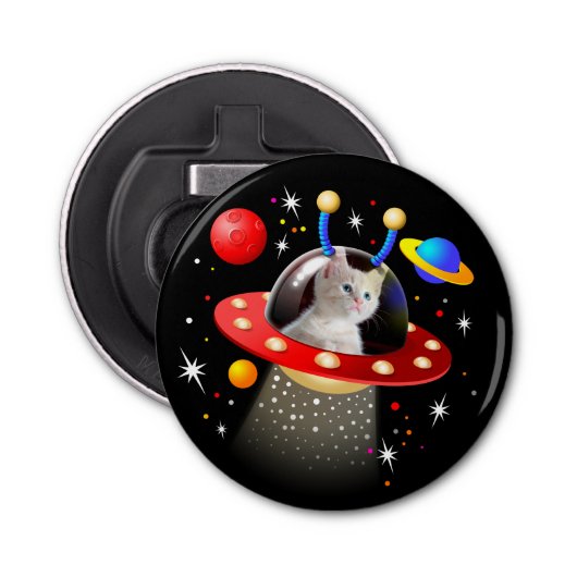 Personalisiert IHRE CAT Space Cat Kitten Flaschenöffner (Vorderseite)