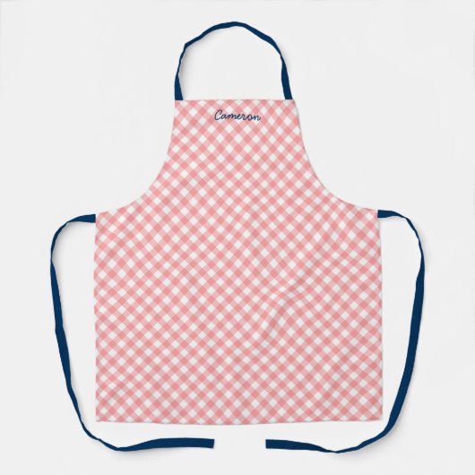 Personalisiert Ihren Namen Blush Coral Gingham hin Schürze (Vorderseite)