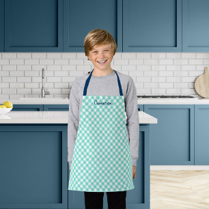 Personalisiert Ihren Namen Mint Gingham Kids hinzu Schürze