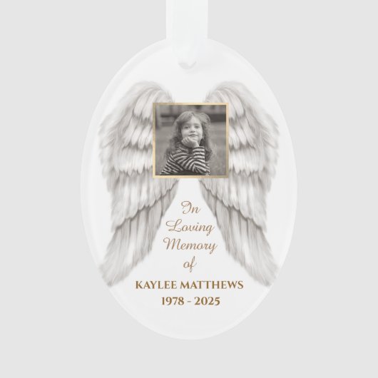 Personalisiert in Memory Memorial Angel Wings Foto Ornament (Vorderseite)