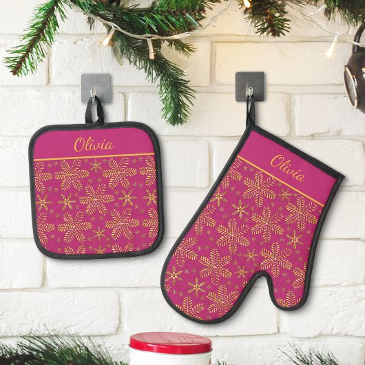Personalisiert in Rosa und Gold Ofenhandschuh & Topflappen-Set