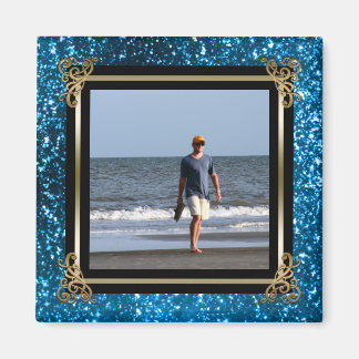 Personalisiert Instagram Foto Gold Blue Glitzer Magnet