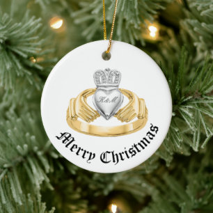 Personalisiert Irish Claddagh - Nollaig Shona Duit Keramik Ornament
