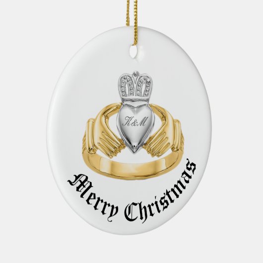 Personalisiert Irish Claddagh - Nollaig Shona Duit Keramik Ornament (Rechts)