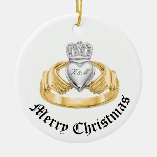 Personalisiert Irish Claddagh - Nollaig Shona Duit Keramik Ornament (Vorne)
