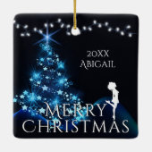 Personalisiert Irish Dance Blue Christmas Tree Keramikornament (Rückseite)