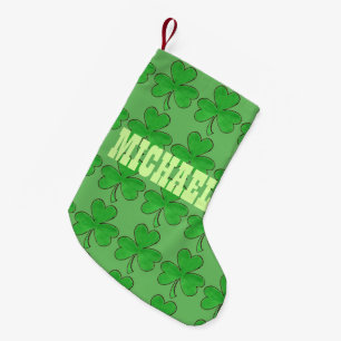 Personalisiert Irish Lucky Clover Green Kleeblatt Kleiner Weihnachtsstrumpf