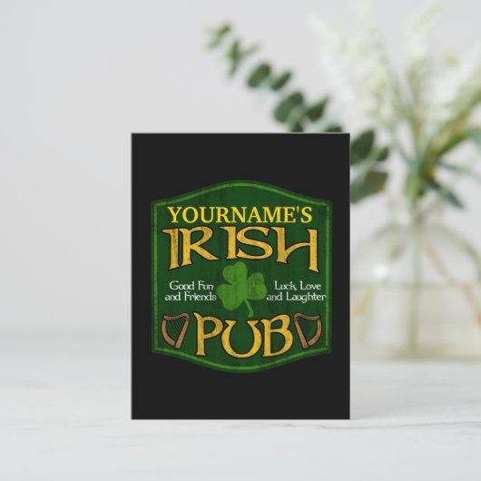 Personalisiert Irish Pub Sign Postkarte (Stehend Vorderseite)