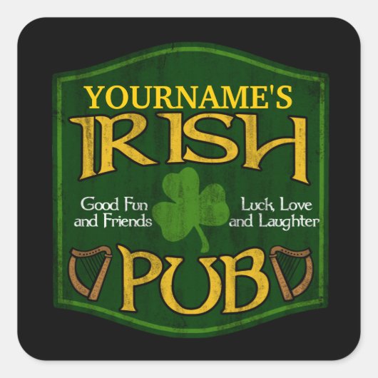 Personalisiert Irish Pub Sign Quadratischer Aufkleber (Vorderseite)