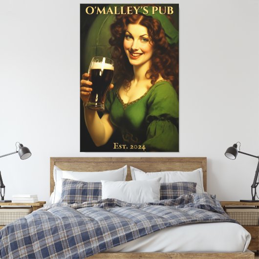 Personalisiert Irish Pub Sign | St. Patrick's Day Leinwanddruck (Insitu (Schlafzimmer))