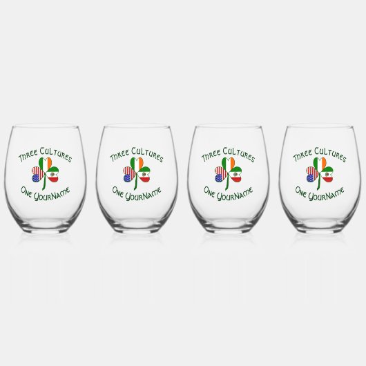 Personalisiert Irish USA Flags Kleeblatt Weinglas Ohne Stiel (Vorderseite)