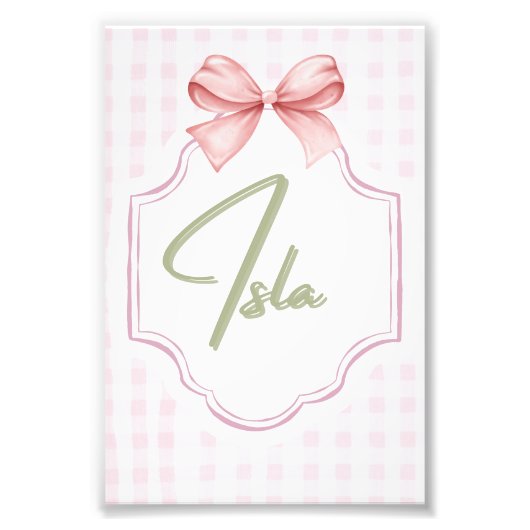 Personalisiert Isla Baby Girl Kinderzimmer Bow&Gin Fotodruck (Vorne)