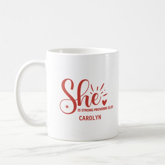 Personalisiert ist sie eine Frau mit starkem Rotem Kaffeetasse (Links)