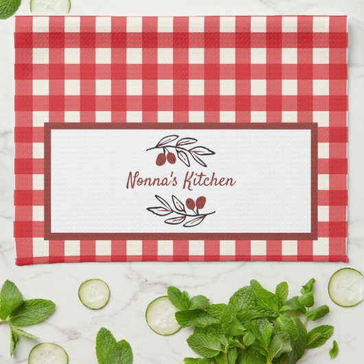 Personalisiert Italienisch Red Gingham Cooking Geschirrtuch (Gefaltet)
