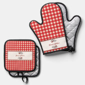 Personalisiert Italienisch Red Gingham Cooking Ofenhandschuh & Topflappen-Set (Vorderseite/Rückseite)