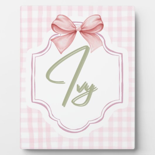 Personalisiert Ivy Baby Girl Kinderzimmer Bow&Ging Fotoplatte (Vorderseite)