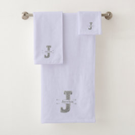 Personalisiert J Initial Silver Monogram - Ihr Nam Badhandtuch Set