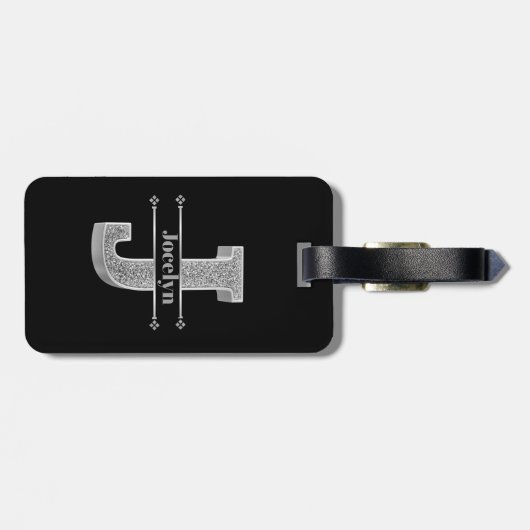 Personalisiert J Initial Silver Monogram - Ihr Nam Gepäckanhänger (Rückseite horizontal)