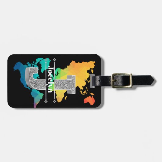 Personalisiert J Initial Silver Monogram - Ihr Nam Gepäckanhänger (Vorderseite horizontal)