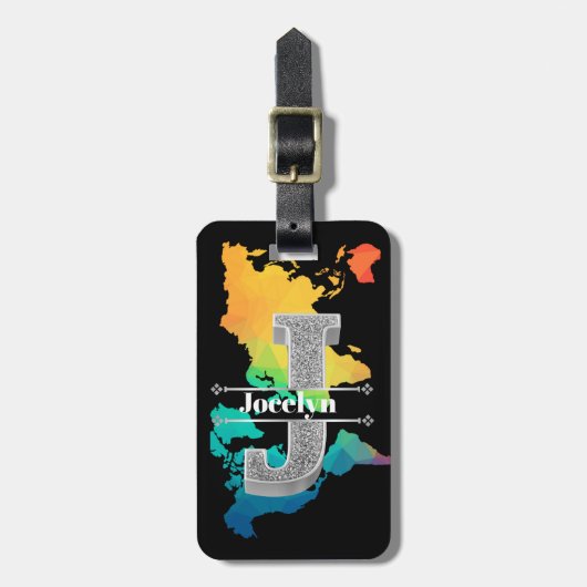 Personalisiert J Initial Silver Monogram - Ihr Nam Gepäckanhänger (Vorderseite vertikal)