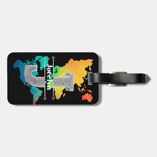 Personalisiert J Initial Silver Monogram - Ihr Nam Gepäckanhänger (Rückseite horizontal)