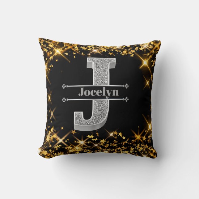 Personalisiert J Initial Silver Monogram - Ihr Nam Kissen (Vorderseite)