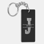 Personalisiert J Initial Silver Monogram - Ihr Nam Schlüsselanhänger (Vorderseite links)