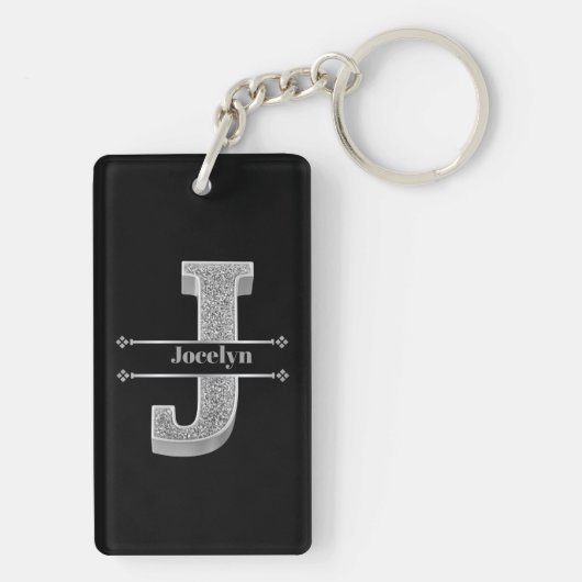 Personalisiert J Initial Silver Monogram - Ihr Nam Schlüsselanhänger (Rückseite)