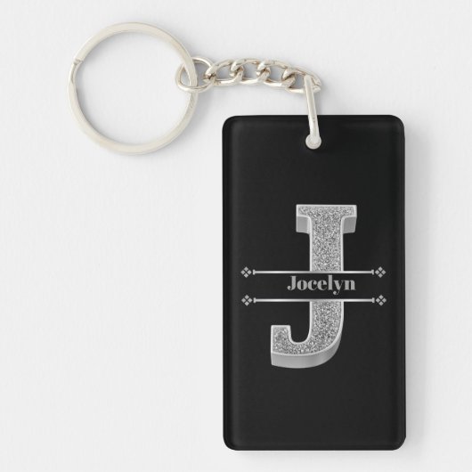 Personalisiert J Initial Silver Monogram - Ihr Nam Schlüsselanhänger (Vorderseite)