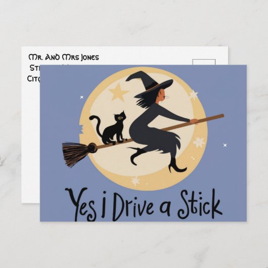 Personalisiert Ja, ich fahre einen Stick, Hallowee Postkarte (Vorne/Hinten)