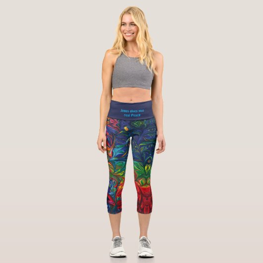 Personalisiert | JESUS REAL PEACE | Abstrakte Prin Capri Leggings (Vorderseite)