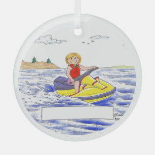 Personalisiert Jet Skier - Weiblich, Blonde Ornament Aus Glas