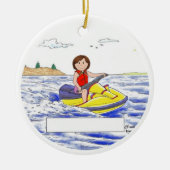 Personalisiert Jet Skier - Weibliche, braune Haare Keramik Ornament (Vorne)