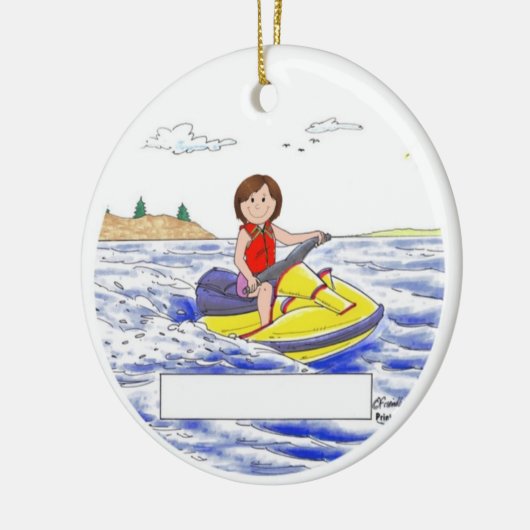 Personalisiert Jet Skier - Weibliche, braune Haare Keramik Ornament (Links)
