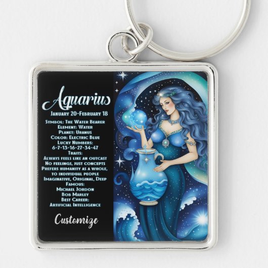 Personalisiert Jewel Galaxy Zodiac Aquarius Schlüsselanhänger (Vorne)