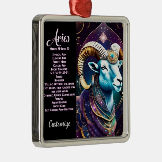 Personalisiert Jewel Galaxy Zodiac Aries Ornament Aus Metall (Rechts)
