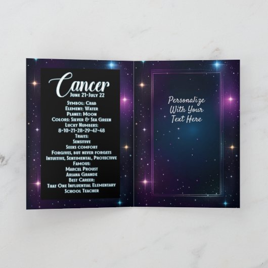 Personalisiert Jewel Galaxy Zodiac Cancer Karte (Innenseite)