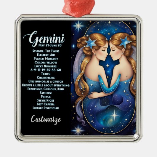 Personalisiert Jewel Galaxy Zodiac Gemini Ornament Aus Metall (Vorne)