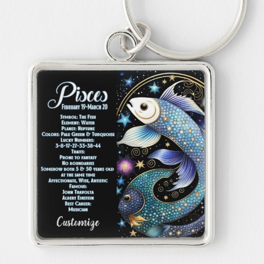 Personalisiert Jewel Galaxy Zodiac Pisces Schlüsselanhänger (Vorne)