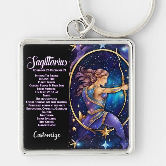 Personalisiert Jewel Galaxy Zodiac Sagittarius Schlüsselanhänger (Vorne)